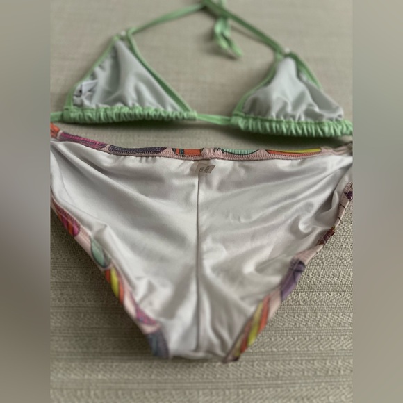 Vintage VS Zipper Bikini Bottom Surf Board Print Breakwater Top Swimsuit M & L - Picture 14 of 16